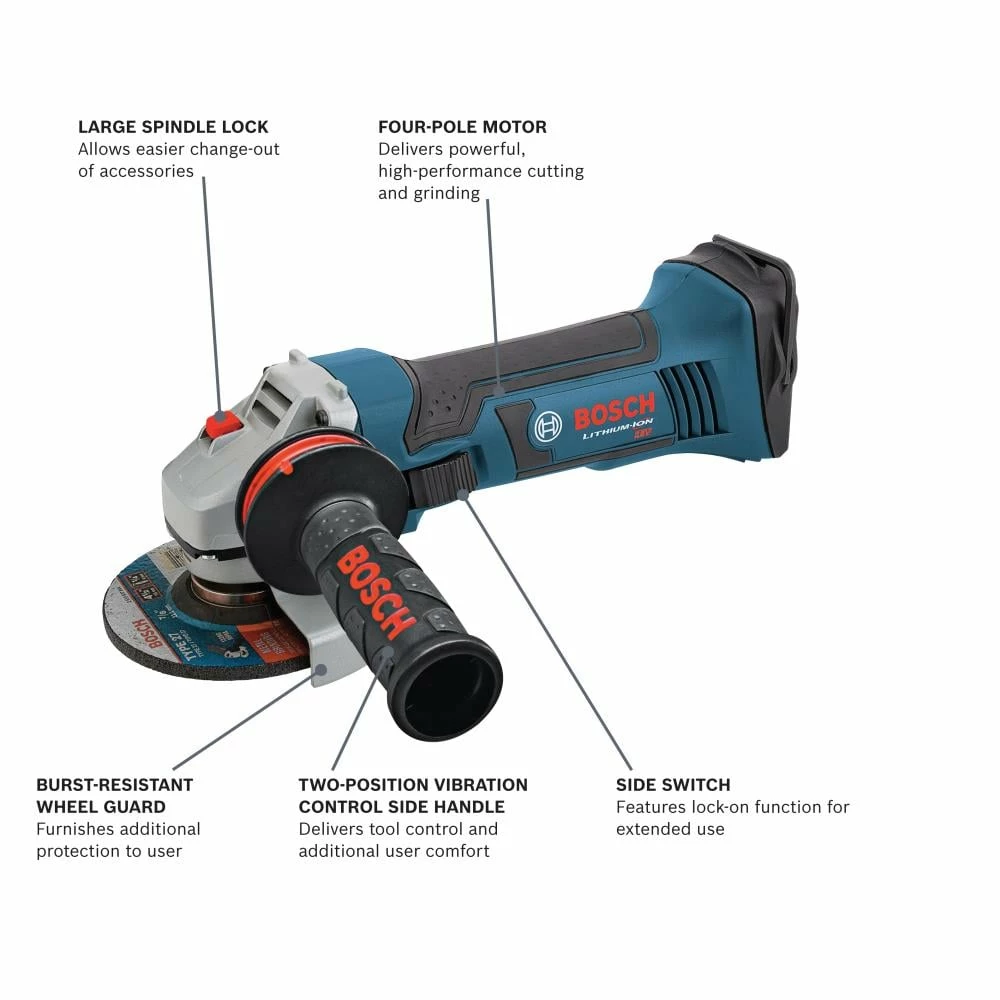 Bosch Angle Grinders 4.5-in 18-Volt Sliding Switch Cordless Angle Grinder 2 Bosch Angle Grinders 4.5-in 18-Volt Sliding Switch Cordless Angle Grinder - Image 2