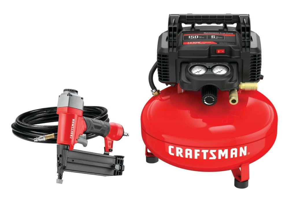 CRAFTSMAN Air Compressors 6-Gallon Single Stage Portable Electric Pancake Air Compressor (1-Tools Included) 1 CRAFTSMAN Air Compressors 6-Gallon Single Stage Portable Electric Pancake Air Compressor (1-Tools Included)