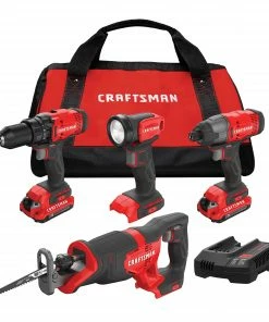 CRAFTSMAN Power Tool Combo Kits V20 4-Tool 20-Volt Max Power Tool Combo Kit with Soft Case (2-Batteries Included and Charger Included)