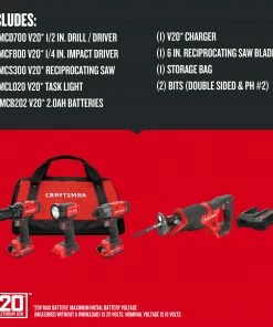 CRAFTSMAN Power Tool Combo Kits V20 4-Tool 20-Volt Max Power Tool Combo Kit with Soft Case (2-Batteries Included and Charger Included) -Craftsman Sales Shop 09653163