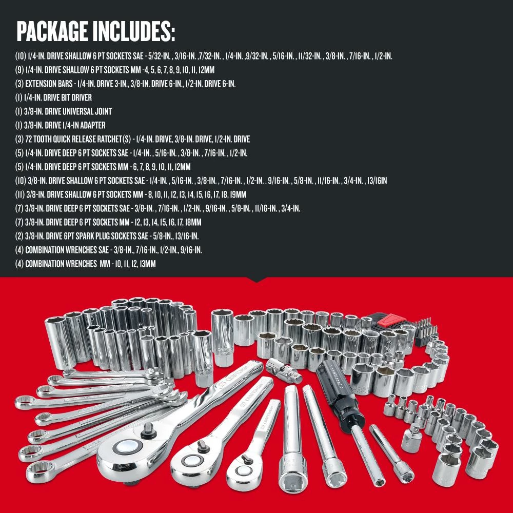 CRAFTSMAN Mechanics Tool Sets 135-Piece Standard (SAE) and Metric Combination Polished Chrome Mechanics Tool Set (1/4-in; 3/8-in) 3 CRAFTSMAN Mechanics Tool Sets 135-Piece Standard (SAE) and Metric Combination Polished Chrome Mechanics Tool Set (1/4-in; 3/8-in) - Image 3