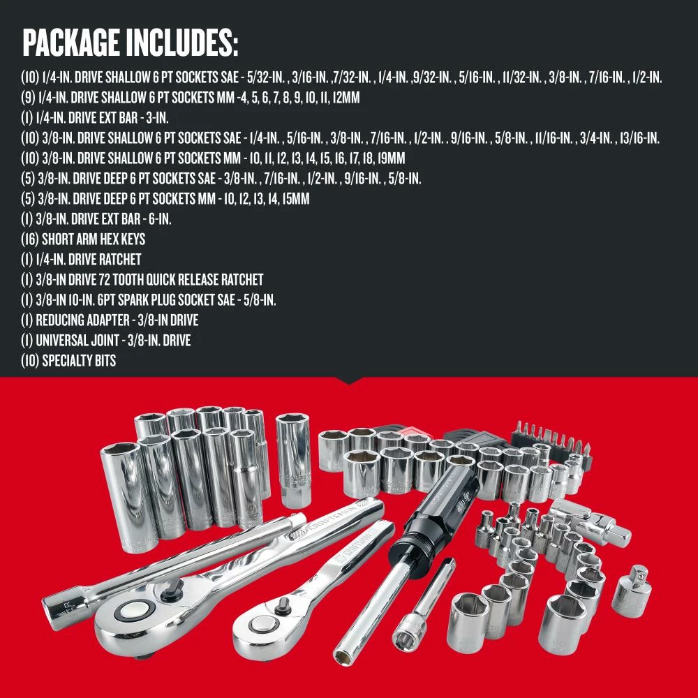 CRAFTSMAN Mechanics Tool Sets 83-Piece Standard (SAE) and Metric Combination Polished Chrome Mechanics Tool Set (1/4-in; 3/8-in) 3 CRAFTSMAN Mechanics Tool Sets 83-Piece Standard (SAE) and Metric Combination Polished Chrome Mechanics Tool Set (1/4-in; 3/8-in) - Image 3