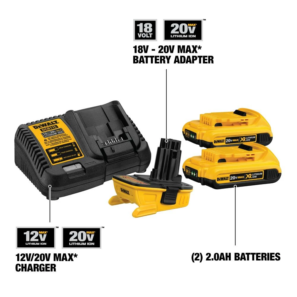 DEWALT Power Tool Batteries & Chargers 20-Volt Max 2-Pack 2 Amp-Hour Lithium Power Tool Battery Adapter Kit (Charger Included) 2 DEWALT Power Tool Batteries & Chargers 20-Volt Max 2-Pack 2 Amp-Hour Lithium Power Tool Battery Adapter Kit (Charger Included) - Image 2
