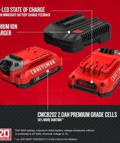 CRAFTSMAN Power Tool Batteries & Chargers V20 20-Volt Max 2-Pack 2 Amp-Hour Lithium Power Tool Battery Kit (Charger Included) -Craftsman Sales Shop 09889725
