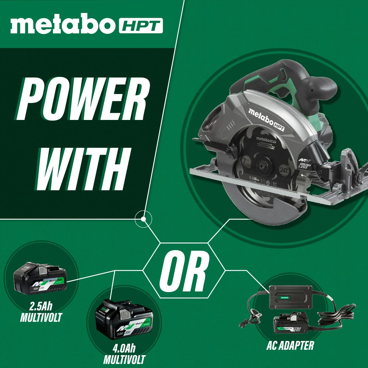 Metabo HPT Circular Saws MultiVolt 36-Volt 7-1/4-in Brushless Hybrid Cordless and Corded Circular Saw 5 Metabo HPT Circular Saws MultiVolt 36-Volt 7-1/4-in Brushless Hybrid Cordless and Corded Circular Saw - Image 5