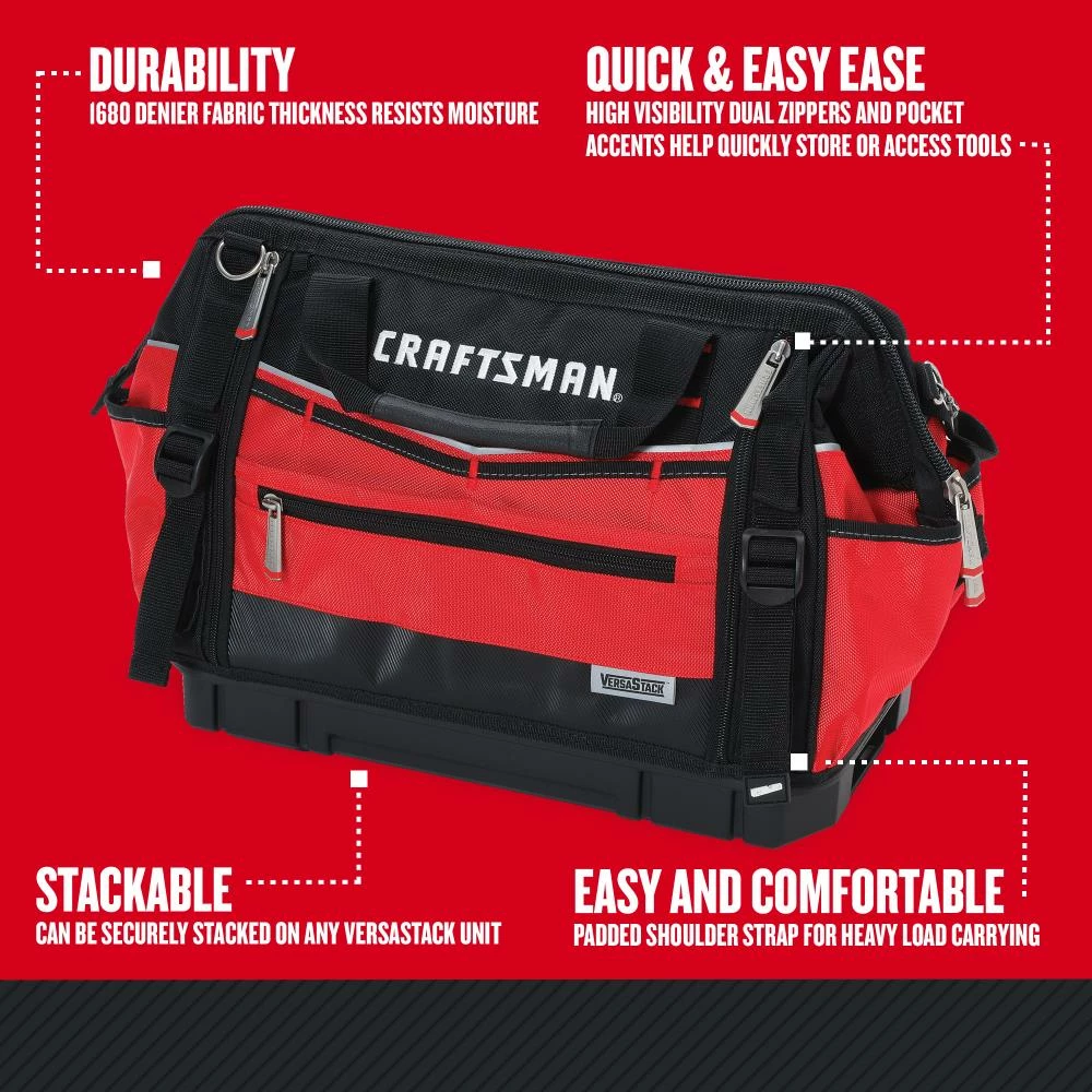 CRAFTSMAN Tool Bags VERSASTACK Red/Black Polyester 17-in Zippered Tool Bag 2 CRAFTSMAN Tool Bags VERSASTACK Red/Black Polyester 17-in Zippered Tool Bag - Image 2