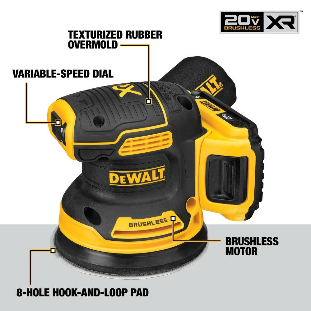 DEWALT Power Sanders 20-Volt Brushless Cordless Variable Speed Random Orbital Sander with Dust Management (Battery Included) 2 DEWALT Power Sanders 20-Volt Brushless Cordless Variable Speed Random Orbital Sander with Dust Management (Battery Included) - Image 2