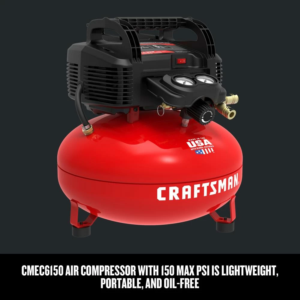 CRAFTSMAN Air Compressors 6-Gallon Single Stage Portable Electric Pancake Air Compressor (1-Tools Included) 4 CRAFTSMAN Air Compressors 6-Gallon Single Stage Portable Electric Pancake Air Compressor (1-Tools Included) - Image 4
