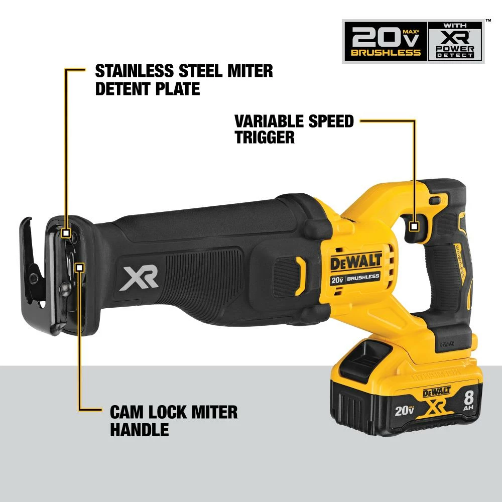 DEWALT Reciprocating Saws XR POWER DETECT 20-volt Max Variable Speed Brushless Cordless Reciprocating Saw (Charger Included and Battery Included) 3 DEWALT Reciprocating Saws XR POWER DETECT 20-volt Max Variable Speed Brushless Cordless Reciprocating Saw (Charger Included and Battery Included) - Image 3