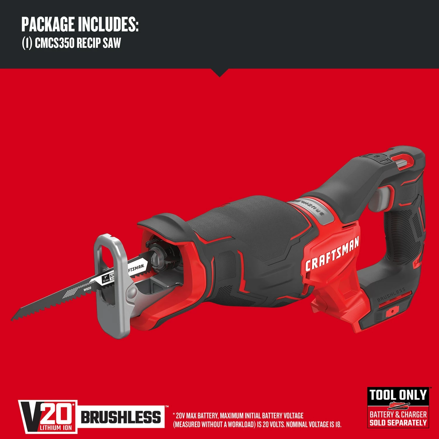 CRAFTSMAN Reciprocating Saws V20 20-volt Max Variable Speed Brushless Cordless Reciprocating Saw (Tool Only) 3 CRAFTSMAN Reciprocating Saws V20 20-volt Max Variable Speed Brushless Cordless Reciprocating Saw (Tool Only) - Image 3