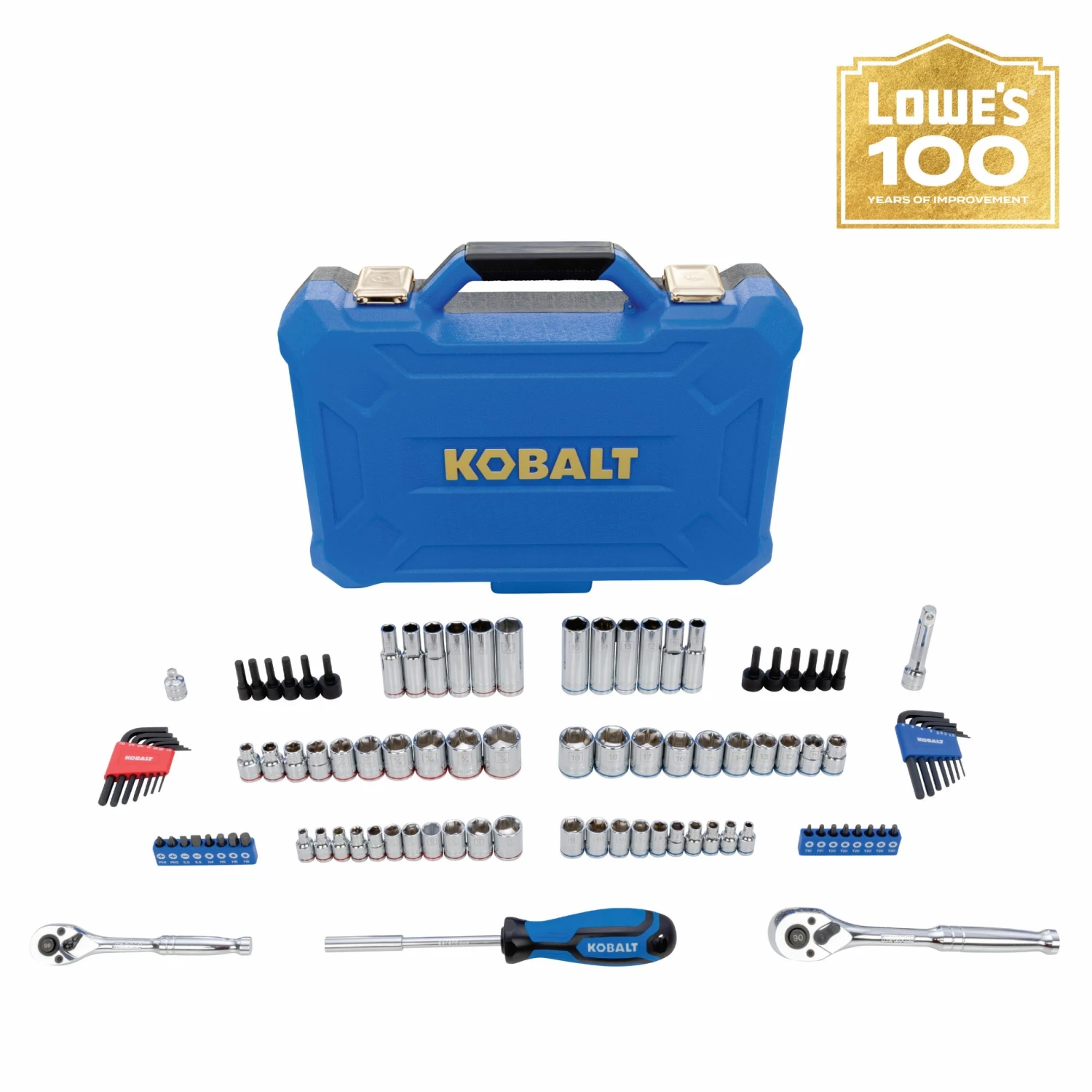 Kobalt Mechanics Tool Sets Centennial 100-Piece Standard (SAE) and Metric Combination Polished Chrome Mechanics Tool Set (1/4-in; 3/8-in) 1 Kobalt Mechanics Tool Sets Centennial 100-Piece Standard (SAE) and Metric Combination Polished Chrome Mechanics Tool Set (1/4-in; 3/8-in)
