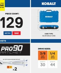 Kobalt Mechanics Tool Sets 129-Piece Standard (SAE) and Metric Combination Polished Chrome Mechanics Tool Set (1/4-in; 3/8-in) -Craftsman Sales Shop 17783413 scaled