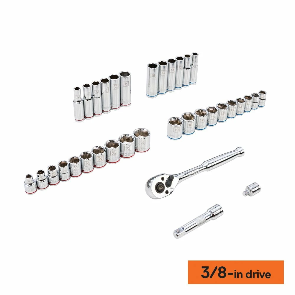 Kobalt Mechanics Tool Sets Centennial 100-Piece Standard (SAE) and Metric Combination Polished Chrome Mechanics Tool Set (1/4-in; 3/8-in) 4 Kobalt Mechanics Tool Sets Centennial 100-Piece Standard (SAE) and Metric Combination Polished Chrome Mechanics Tool Set (1/4-in; 3/8-in) - Image 4