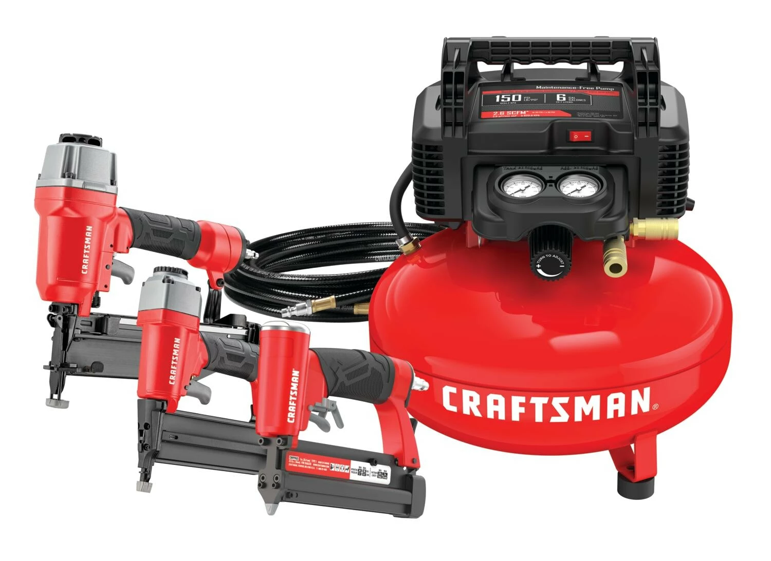 CRAFTSMAN Air Compressors 6-Gallon Single Stage Portable Corded Electric Pancake Air Compressor with Accessories (3-Tools Included) 1 CRAFTSMAN Air Compressors 6-Gallon Single Stage Portable Corded Electric Pancake Air Compressor with Accessories (3-Tools Included)