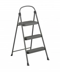 Cosco Step Stools 3-Step 225-lb Capacity Gray Steel Foldable Step Stool