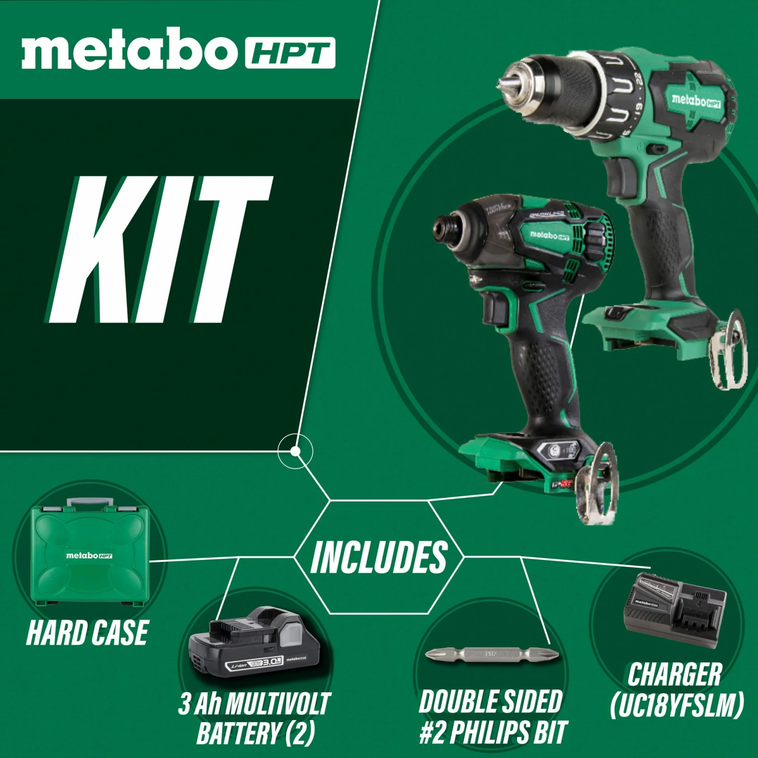 Metabo HPT Power Tool Combo Kits MultiVolt 2-Tool 18-Volt Brushless Power Tool Combo Kit with Hard Case (2-Batteries Included and Charger Included) 2 Metabo HPT Power Tool Combo Kits MultiVolt 2-Tool 18-Volt Brushless Power Tool Combo Kit with Hard Case (2-Batteries Included and Charger Included) - Image 2