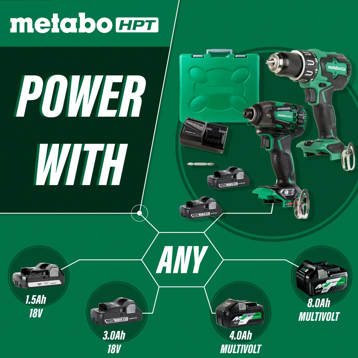 Metabo HPT Power Tool Combo Kits MultiVolt 2-Tool 18-Volt Brushless Power Tool Combo Kit with Hard Case (2-Batteries Included and Charger Included) 4 Metabo HPT Power Tool Combo Kits MultiVolt 2-Tool 18-Volt Brushless Power Tool Combo Kit with Hard Case (2-Batteries Included and Charger Included) - Image 4