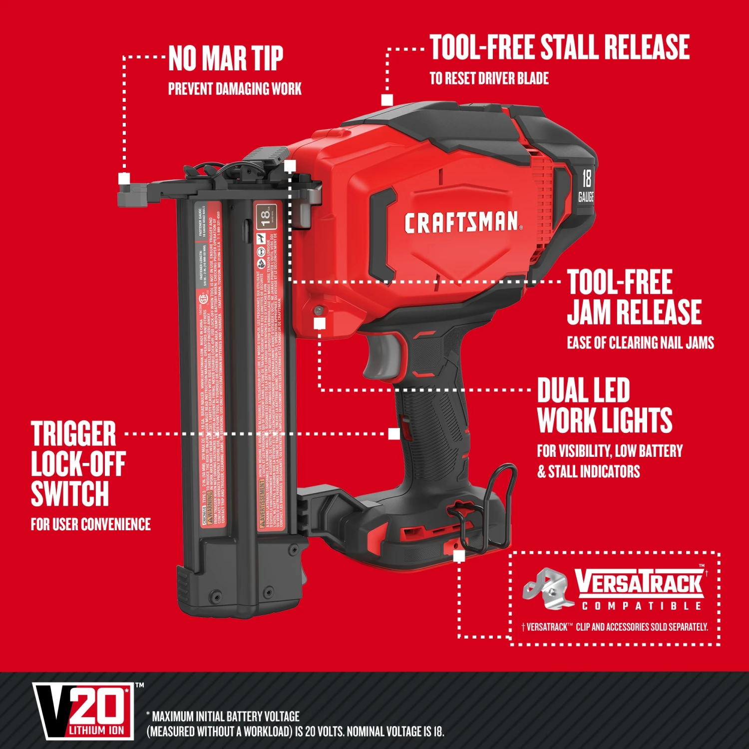 CRAFTSMAN Nailers V20 18-Gauge Cordless Brad Nailer 2 CRAFTSMAN Nailers V20 18-Gauge Cordless Brad Nailer - Image 2